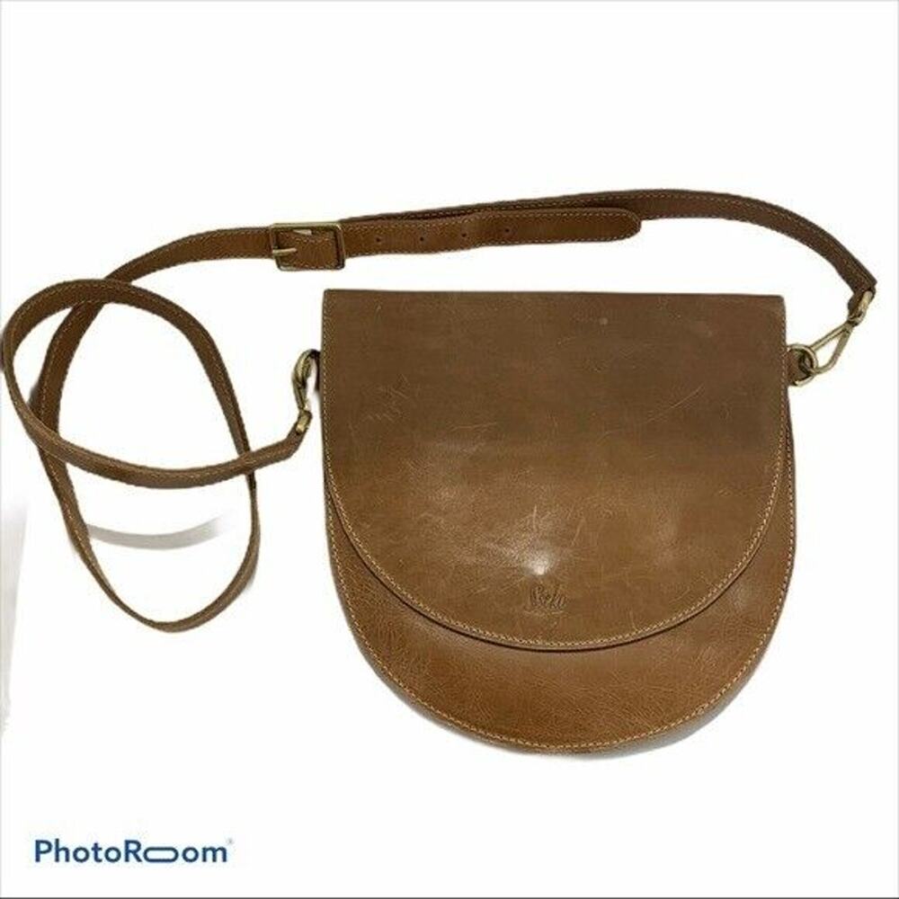 Sseko Half Moon Cognac Leather Crossbody Bag Adjustable Strap Purse‎ Size Small